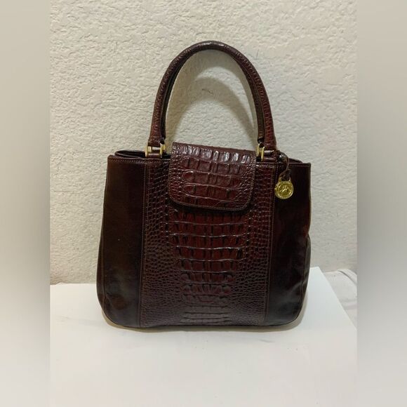 Brahmin Vintage Cecilia Leather  Double Handle Handbag Purse Crossbody Burgundy - Picture 1 of 16